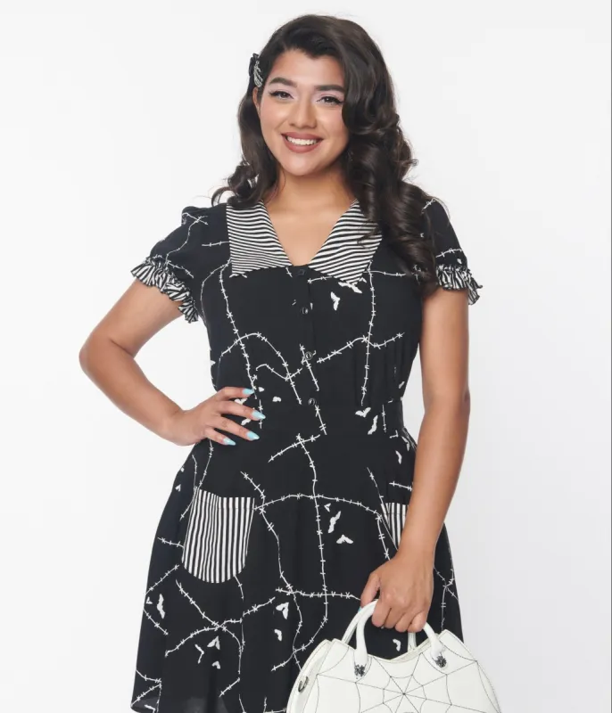 Hell Bunny Black & White Stitches Blouse sold by Unique Vintage