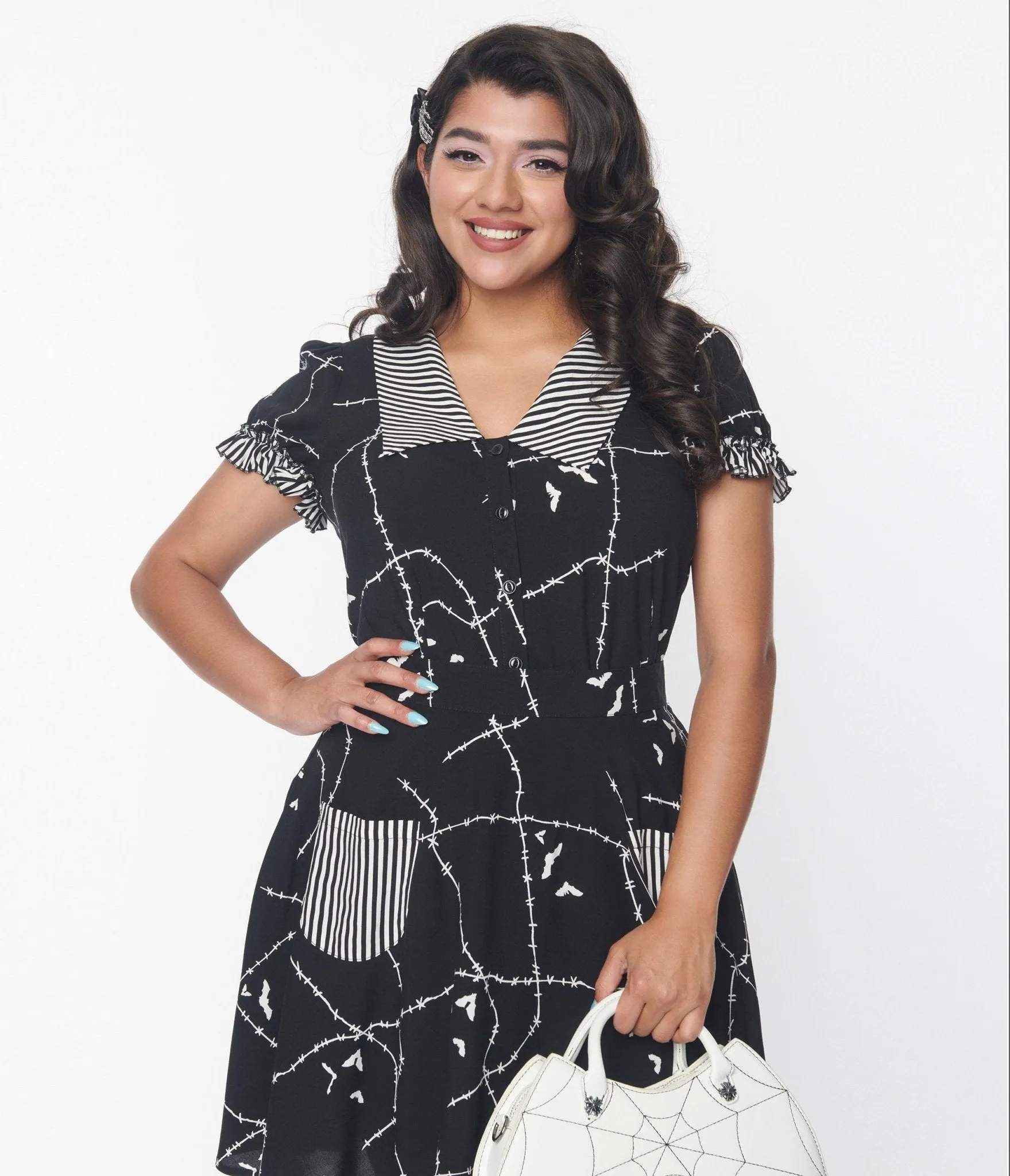 Hell Bunny Black & White Stitches Blouse sold by Unique Vintage