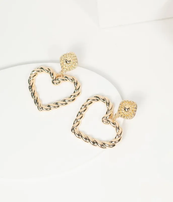 18K Gold Plated Twist Heart Drop Earrings sold by Unique Vintage