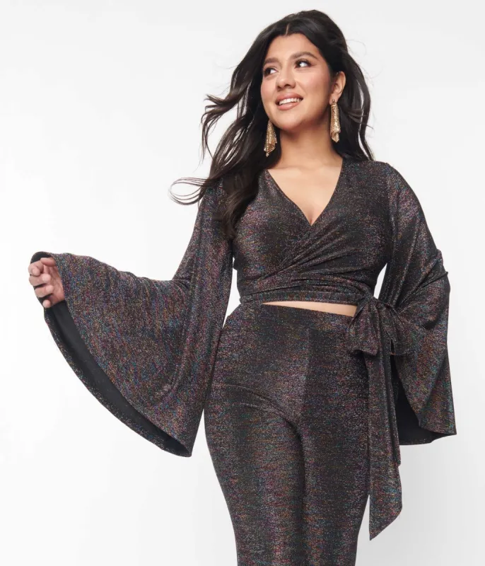 Smak Parlour 1970s Rainbow Lurex Bell Sleeve Wrap Top sold by Unique Vintage