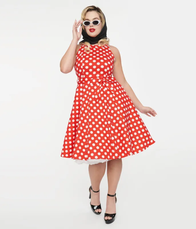 1950s Red & White Polka Dot Cotton Swing Dress sold by Unique Vintage