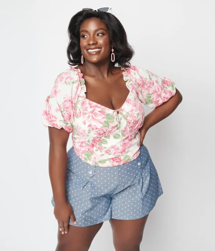 Plus Size Ivory Floral Truth Be Told Viviana Crop Top sold by Unique Vintage