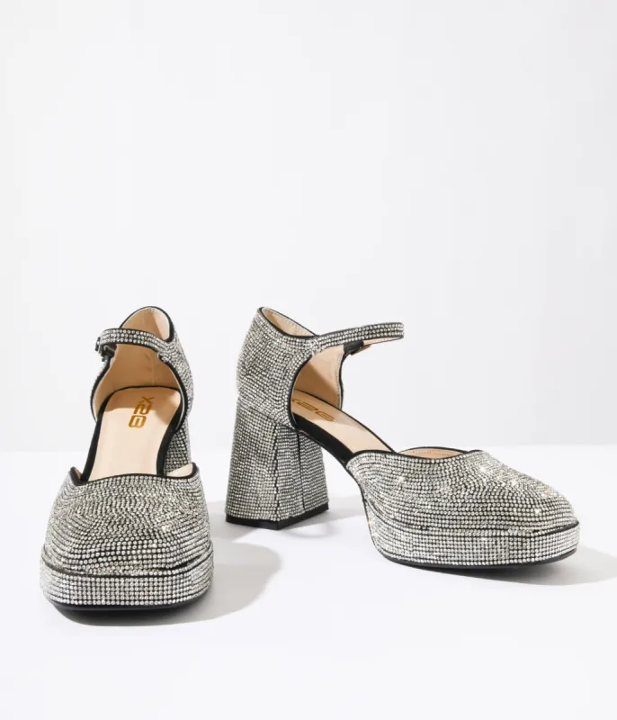 Black & Silver Rhinestone Mary Jane Heels sold by Unique Vintage