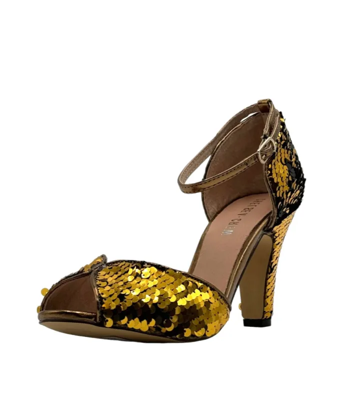 Chelsea Crew Black & Gold Sequin Lola Pumps sold by Unique Vintage