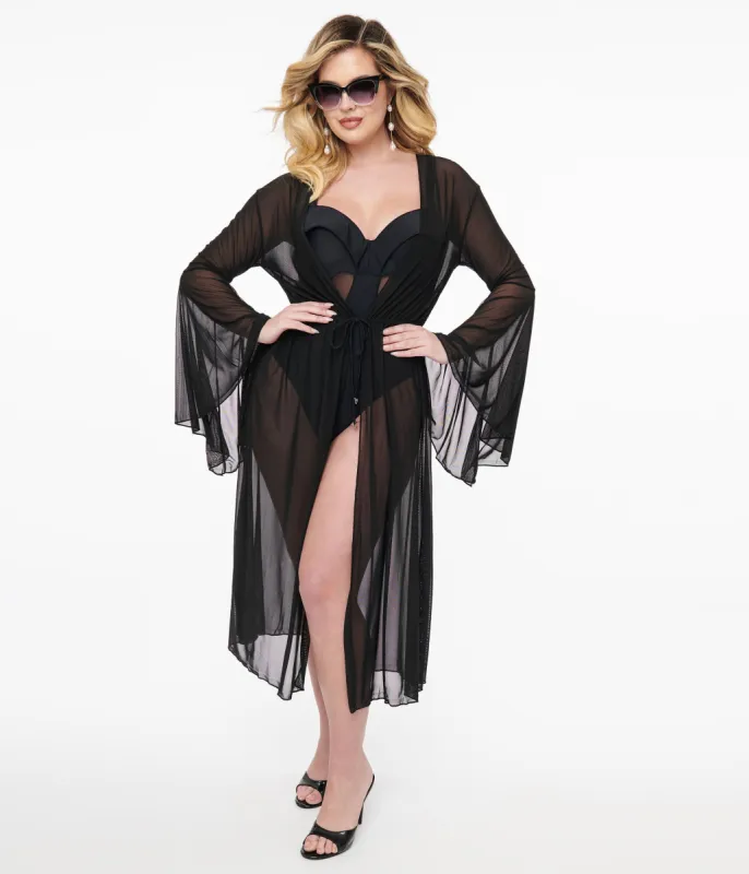 Black Shady Shore One Piece Swimsuit & Coverup Set sold by Unique Vintage