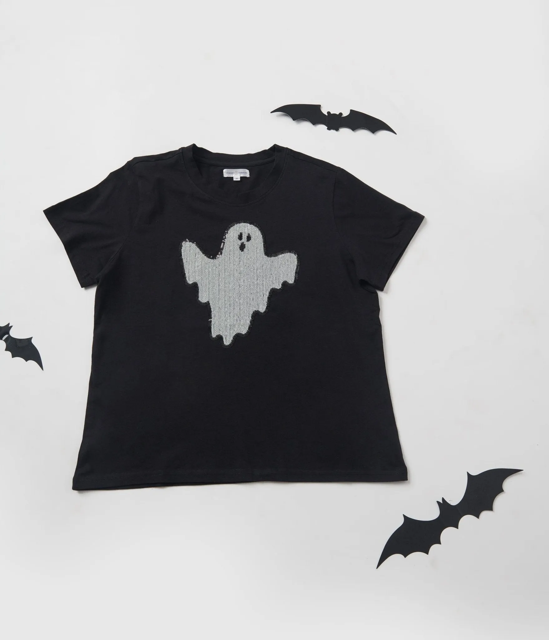 Black Ghost Sequin Unisex Tee sold by Unique Vintage