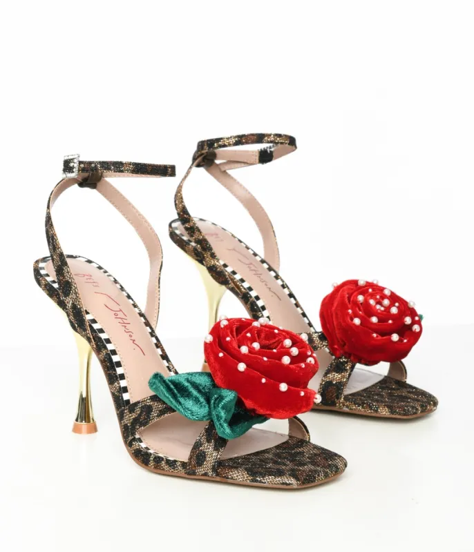 Betsey Johnson Leopard & Rosette Peep Toe Heels sold by Unique Vintage