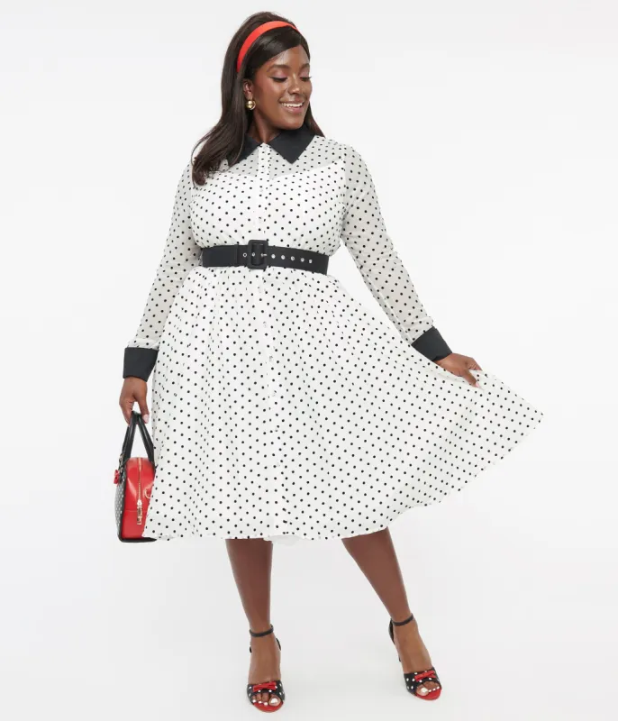Unique Vintage Plus Size 1950s Ivory & Black Polka Dot Tulle Swing Dress sold by Unique Vintage