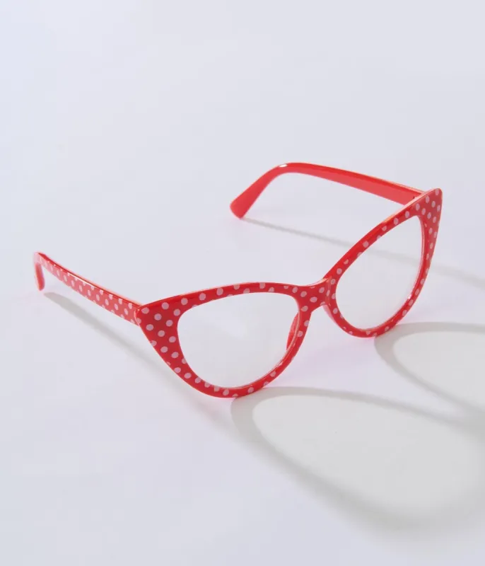 Red & White Polka Dot Cat Eye Glasses sold by Unique Vintage