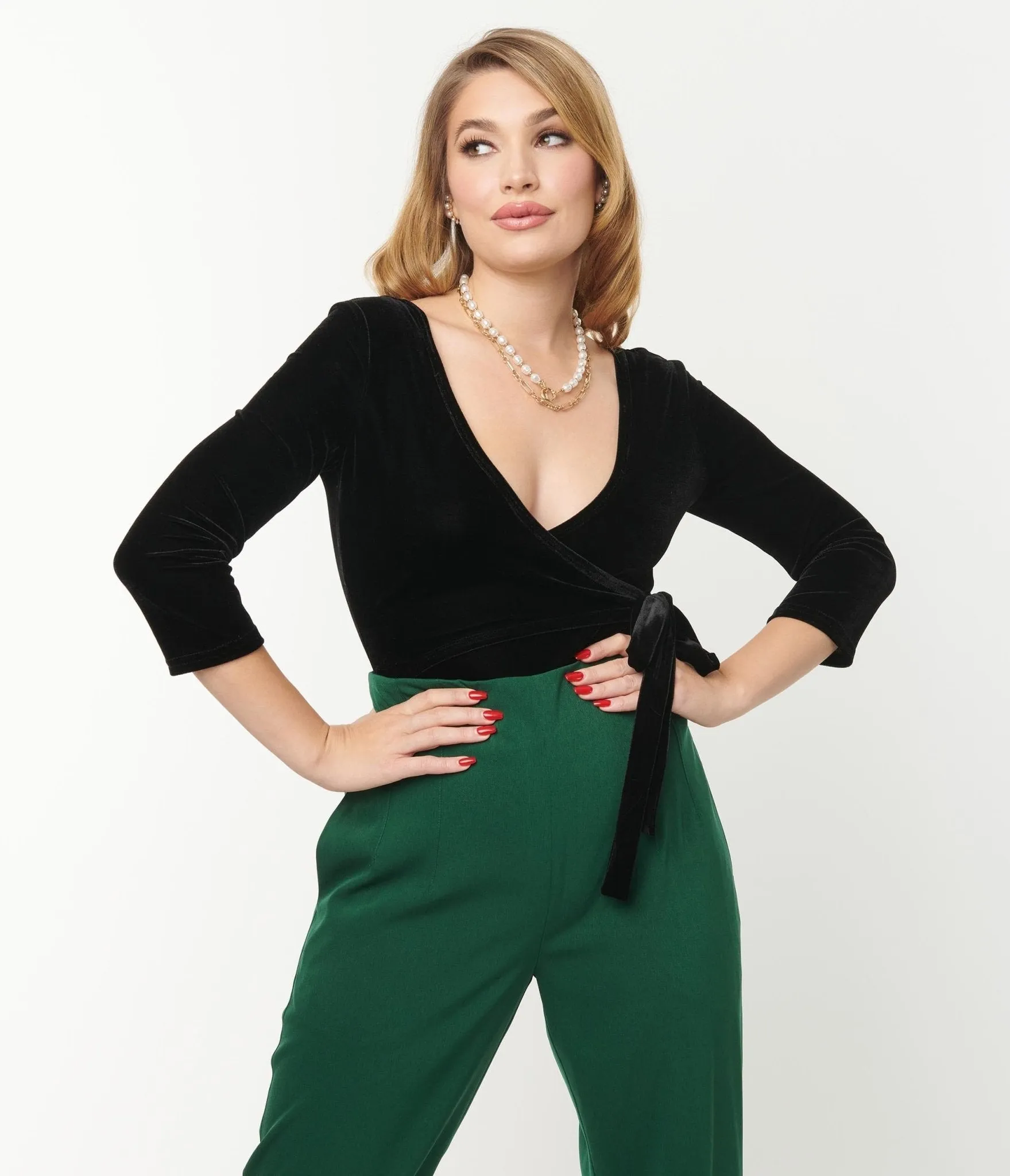 Unique Vintage 1970s Black Velvet Surplice Bodysuit sold by Unique Vintage product image thumbnail 5