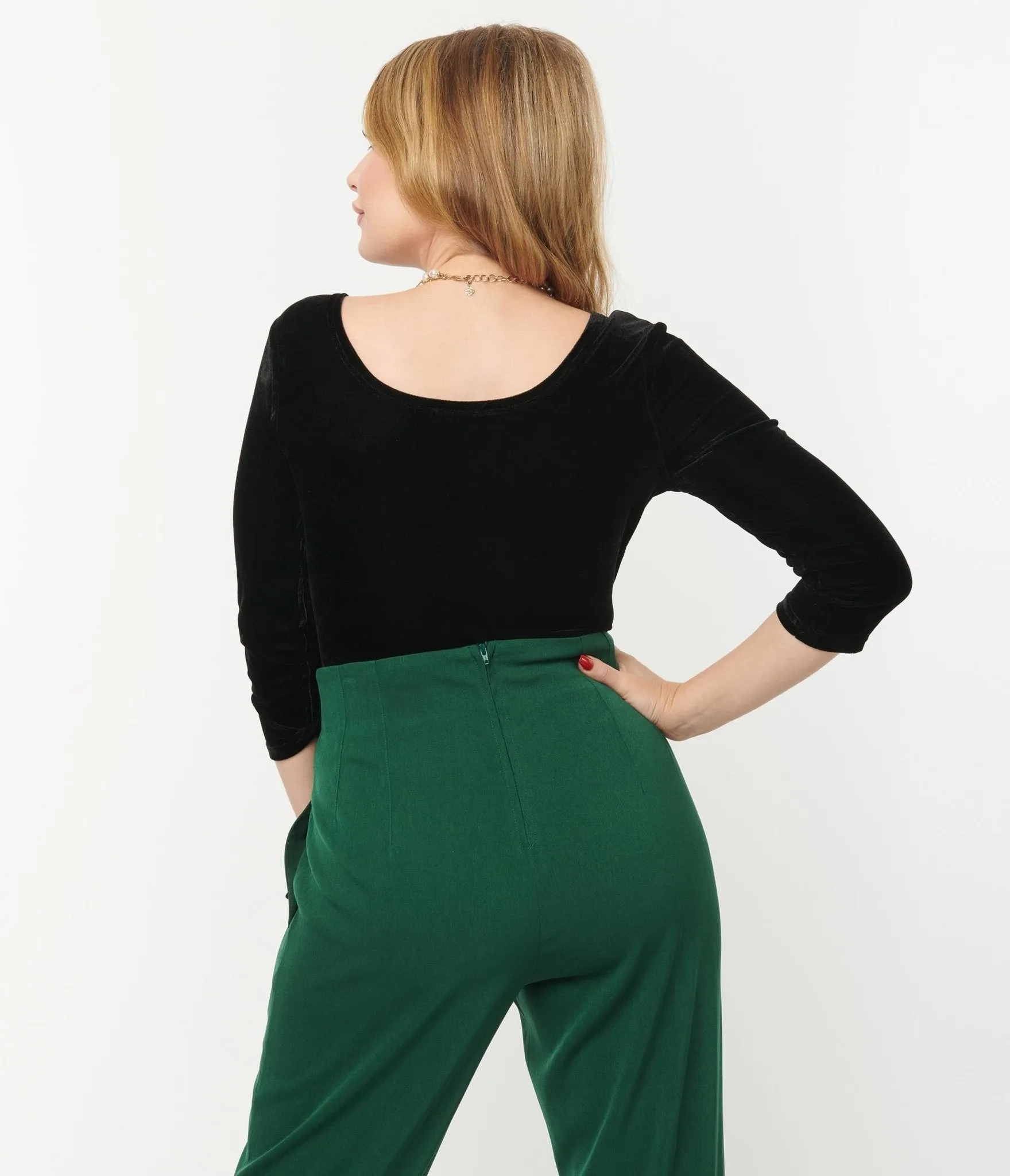 Unique Vintage 1970s Black Velvet Surplice Bodysuit sold by Unique Vintage product image thumbnail 3