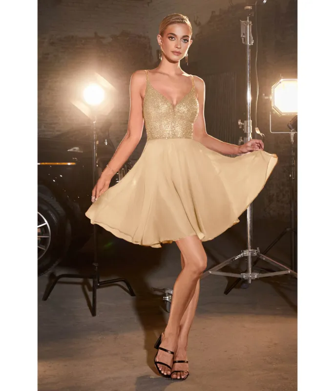 Cinderella Divine  Champagne Glitter Chiffon Cocktail Dress sold by Unique Vintage