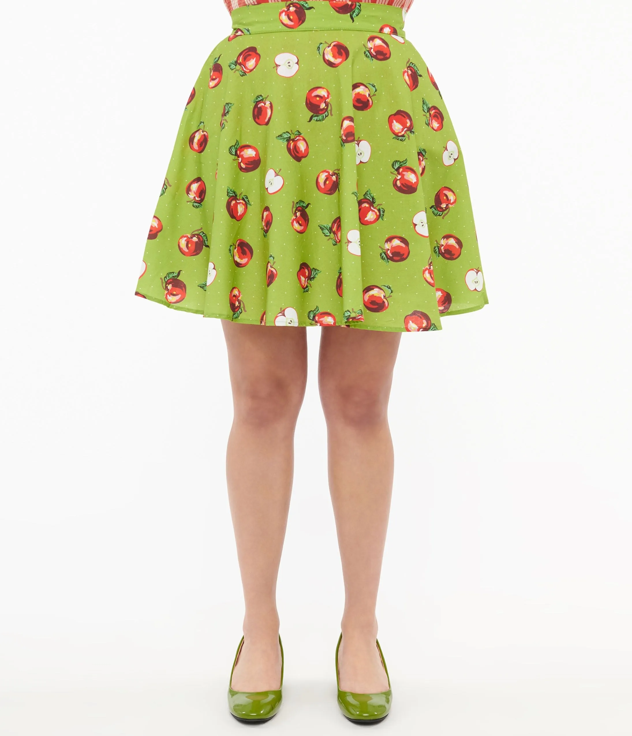 Retrolicious 1950s Green & Red Apple Print Skater Skirt sold by Unique Vintage product image thumbnail 2