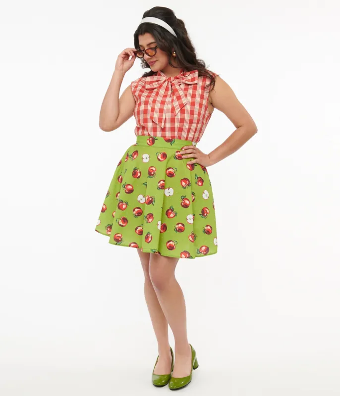 Retrolicious 1950s Green & Red Apple Print Skater Skirt sold by Unique Vintage