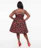 Unique Vintage Plus Size 1950s Black & Cherry Print Cotton Pinafore Swing Dress sold by Unique Vintage