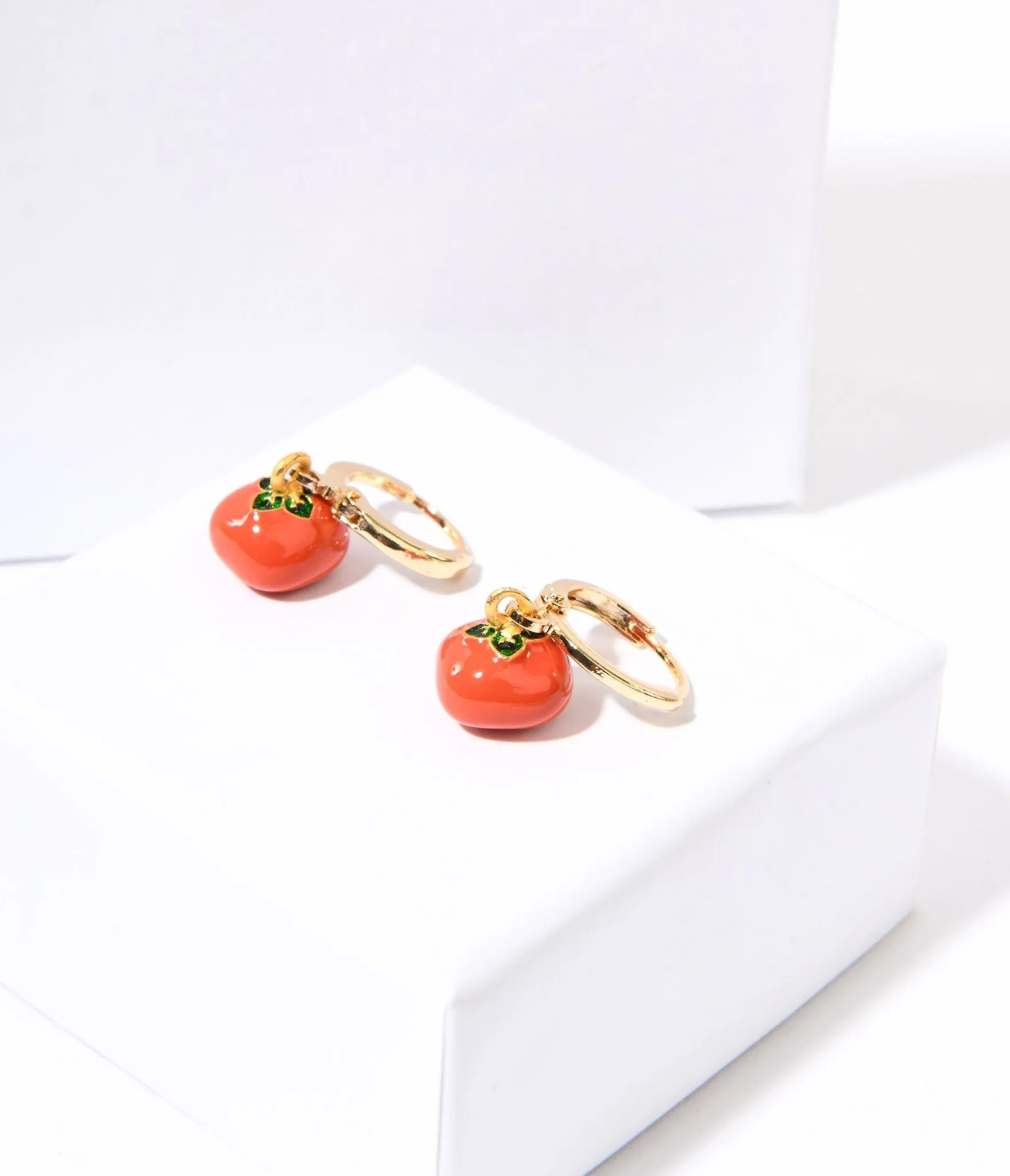 Tomato Huggie Drop Earrings sold by Unique Vintage
