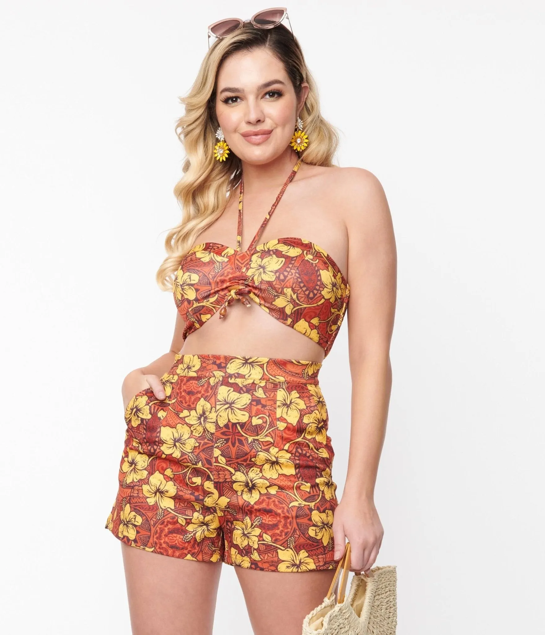 Orange & Yellow Tropical Floral Mimosa Tube Top sold by Unique Vintage product image thumbnail 3