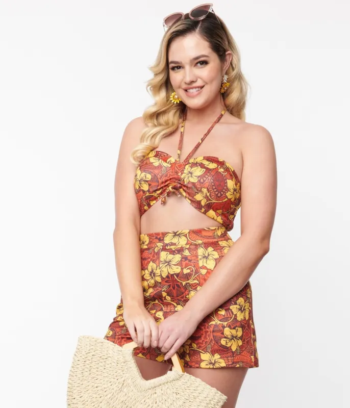 Orange & Yellow Tropical Floral Mimosa Tube Top sold by Unique Vintage