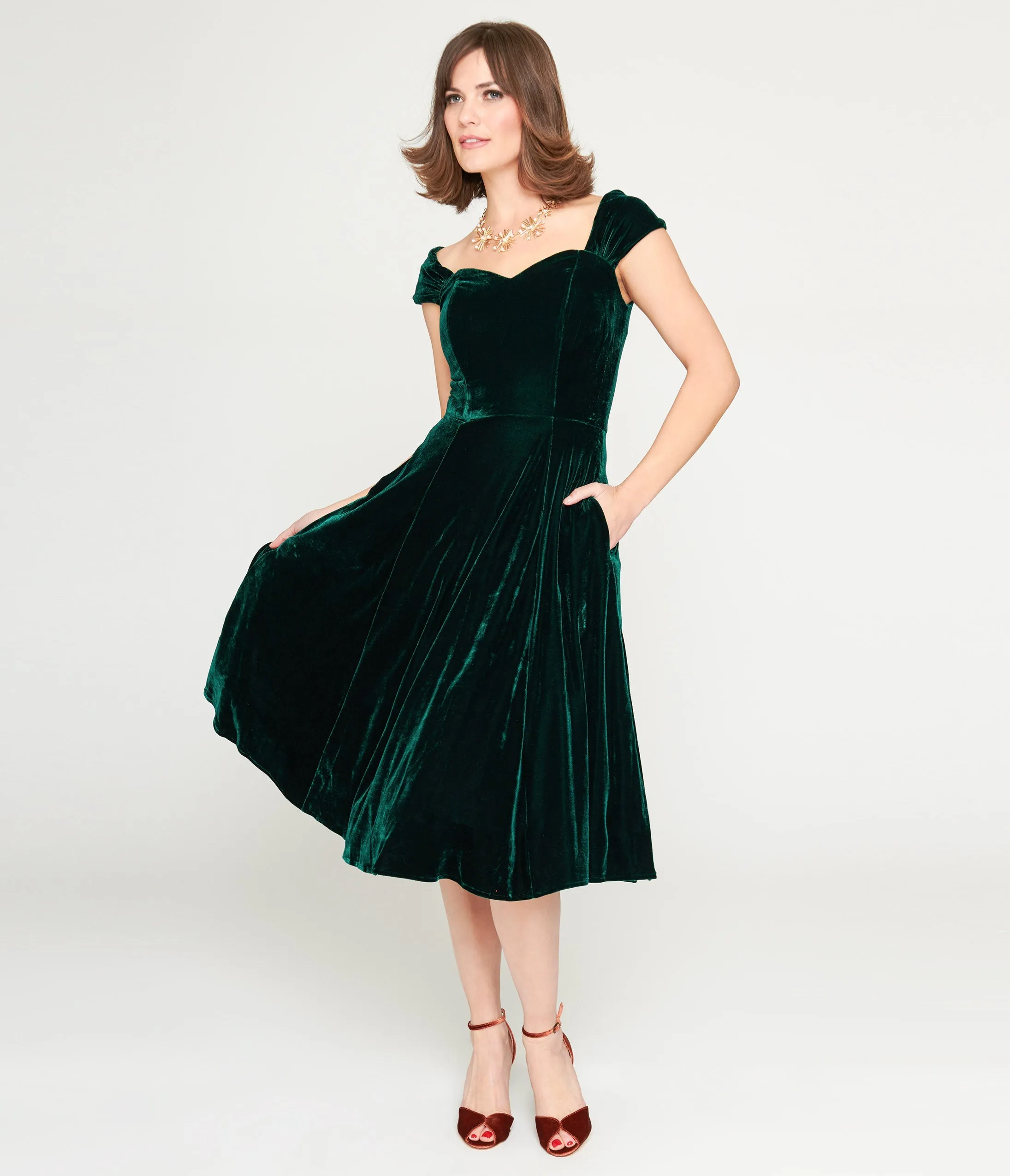 Collectif Green Velvet Karin Swing Dress sold by Unique Vintage