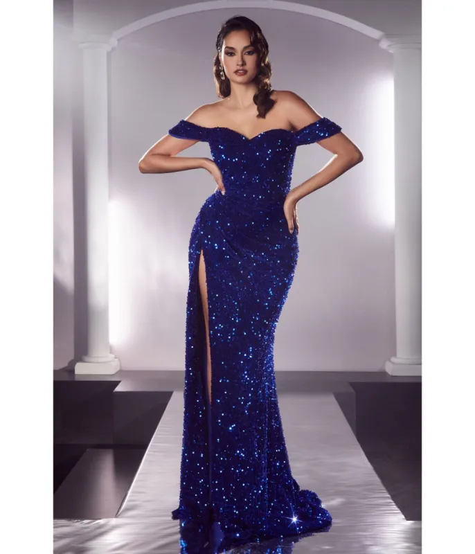 Cinderella Divine  Royal Blue Velvet Glittering Sequin Bridesmaid Gown sold by Unique Vintage