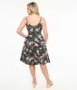 Hell Bunny 1950s Black & Pink Tropical Floral Print Cotton Calypso Swing Dress sold by Unique Vintage