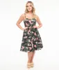 Hell Bunny 1950s Black & Pink Tropical Floral Print Cotton Calypso Swing Dress sold by Unique Vintage