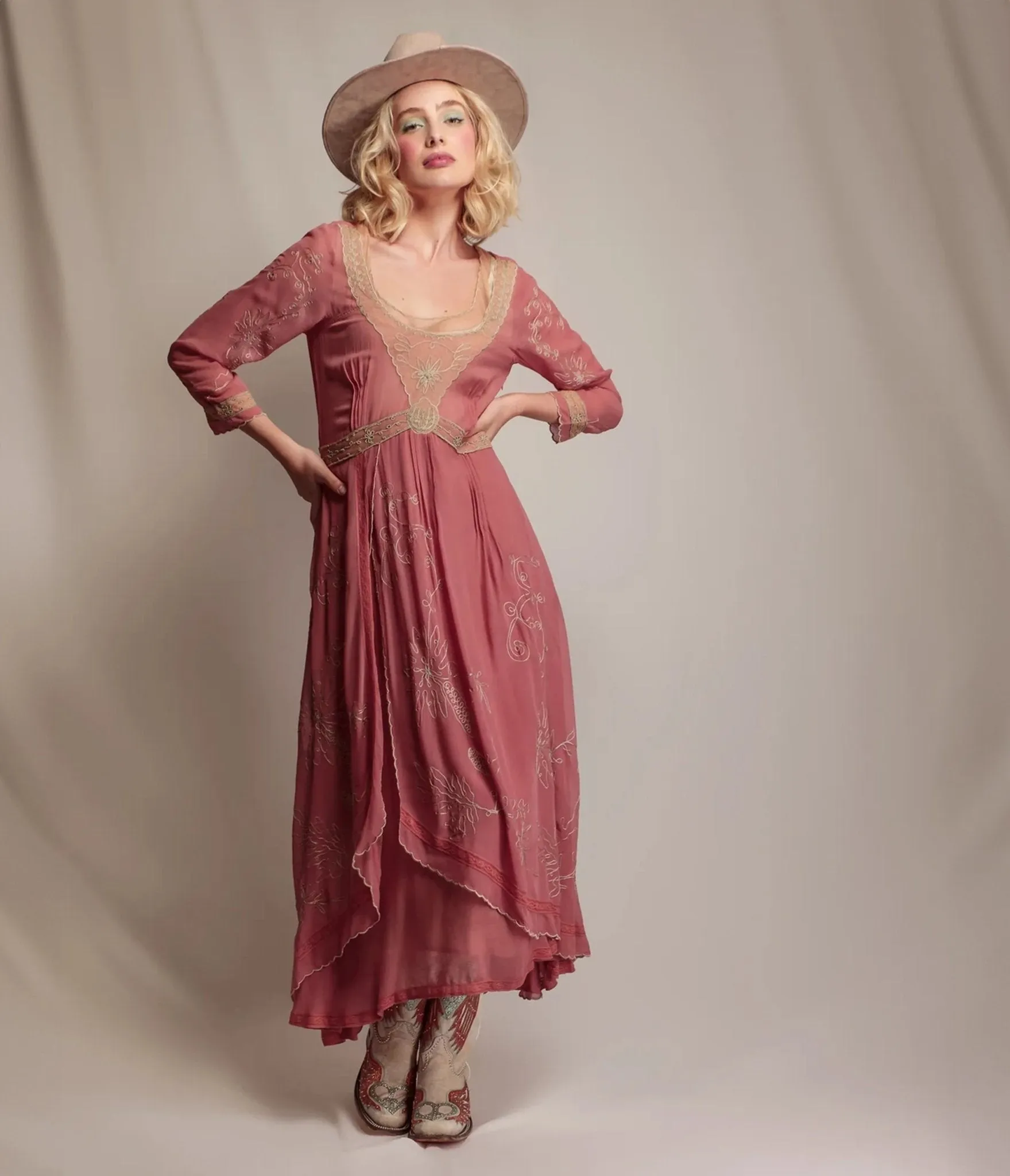 Nataya Pink & Beige Desert Oasis Edith Dress sold by Unique Vintage