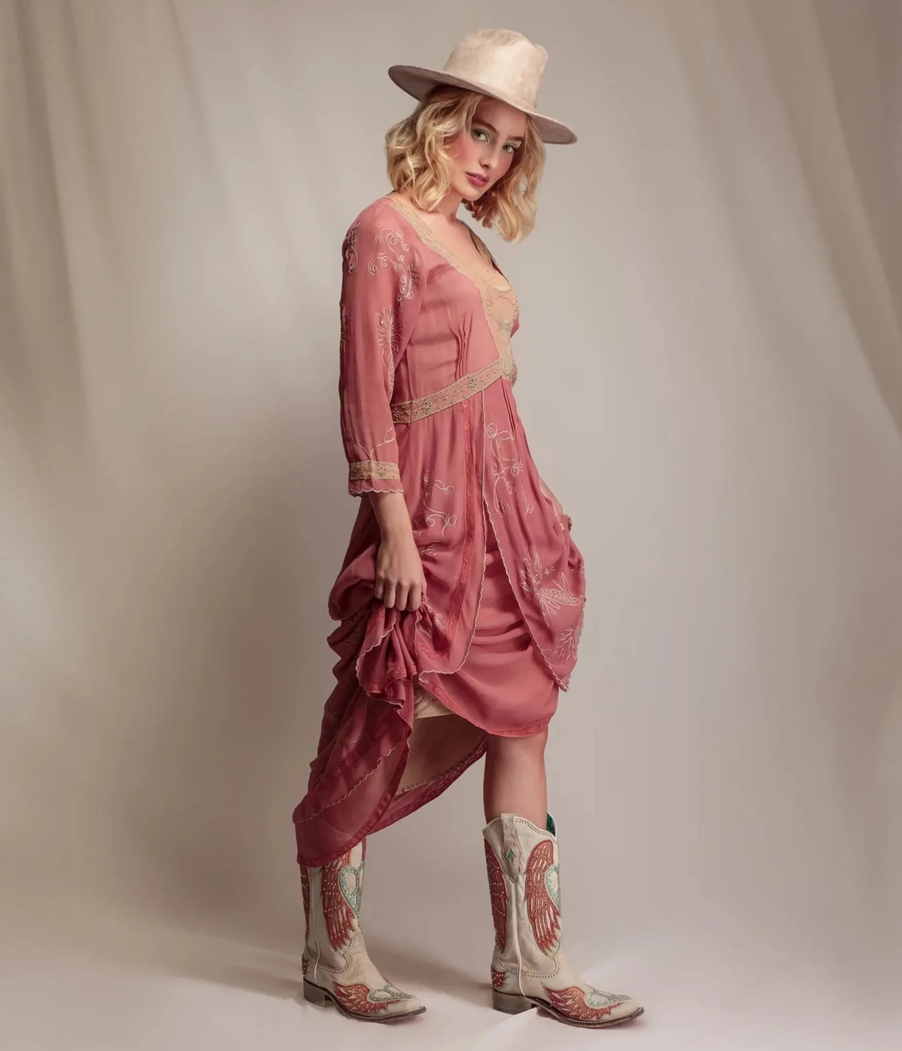 Nataya Pink & Beige Desert Oasis Edith Dress sold by Unique Vintage product image thumbnail 2