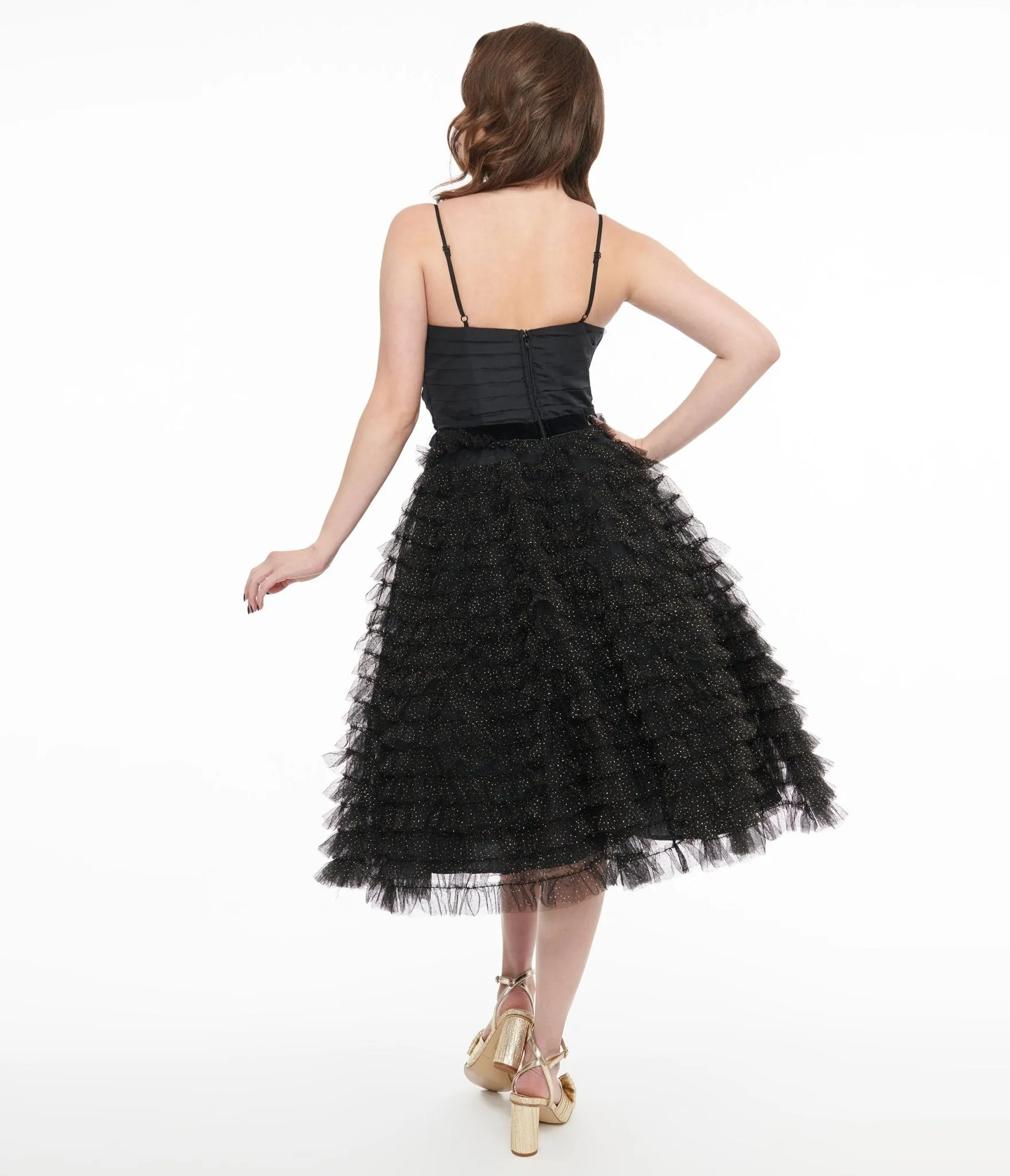 Unique Vintage 1950s Black & Gold Glitter Tulle Cupcake Swing Dress sold by Unique Vintage product image thumbnail 2