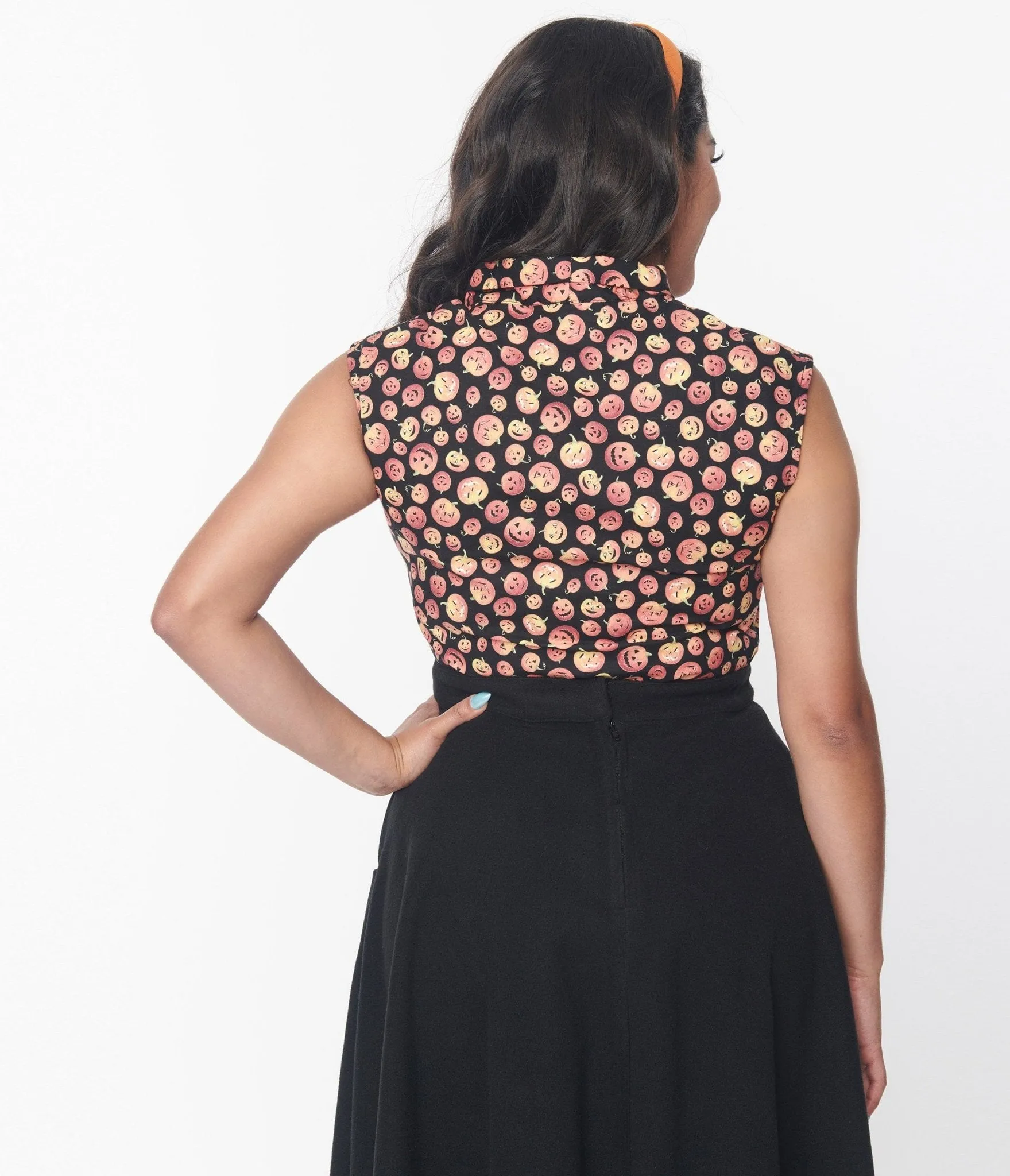 Retrolicious Black & Pumpkins Bow Blouse sold by Unique Vintage product image thumbnail 2