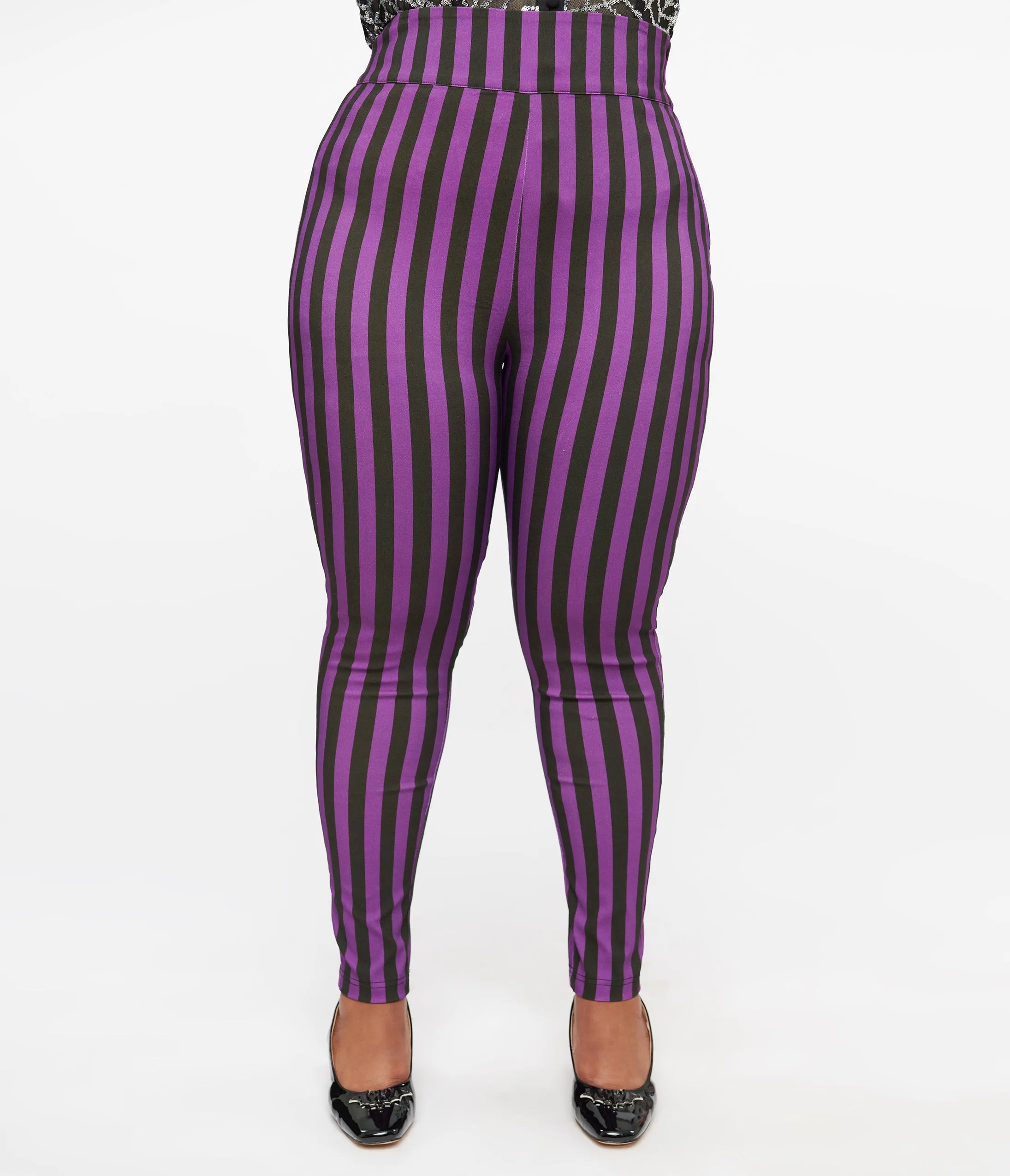 Unique Vintage Plus Size 1960s Black & Purple Stripe High Waist Cigarette Pants sold by Unique Vintage product image thumbnail 2