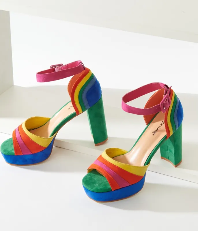 Unique Vintage Rainbow Suede Peep Toe Pumps sold by Unique Vintage