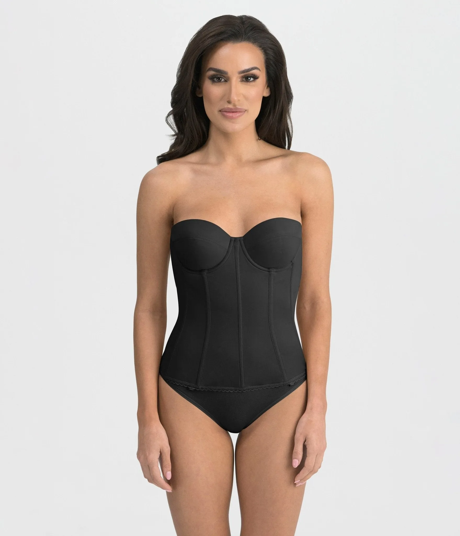 Black Low Back Strapless Longline Brianna Bra sold by Unique Vintage