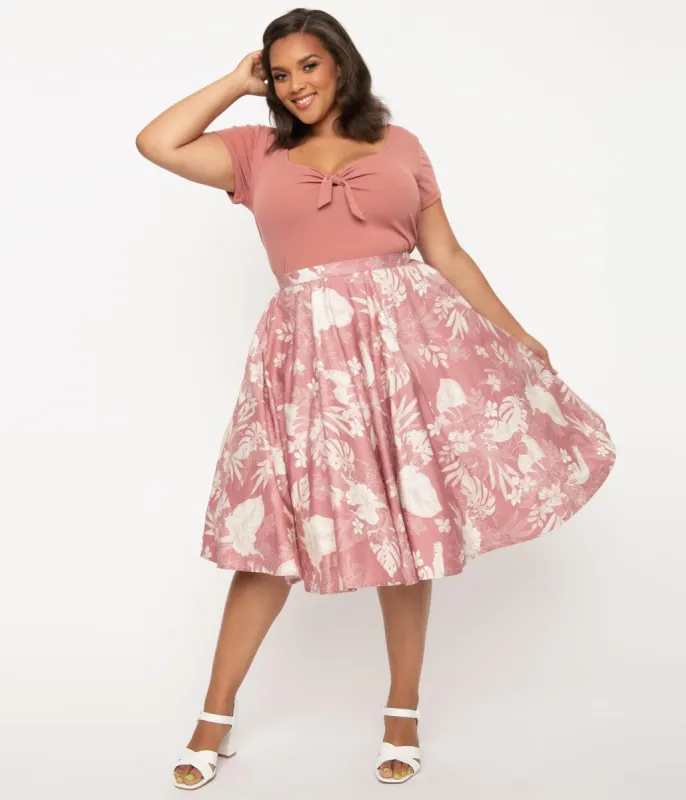 Magnolia Place Plus Size Dusty Rose & Hawaiian Print Swing Skirt sold by Unique Vintage