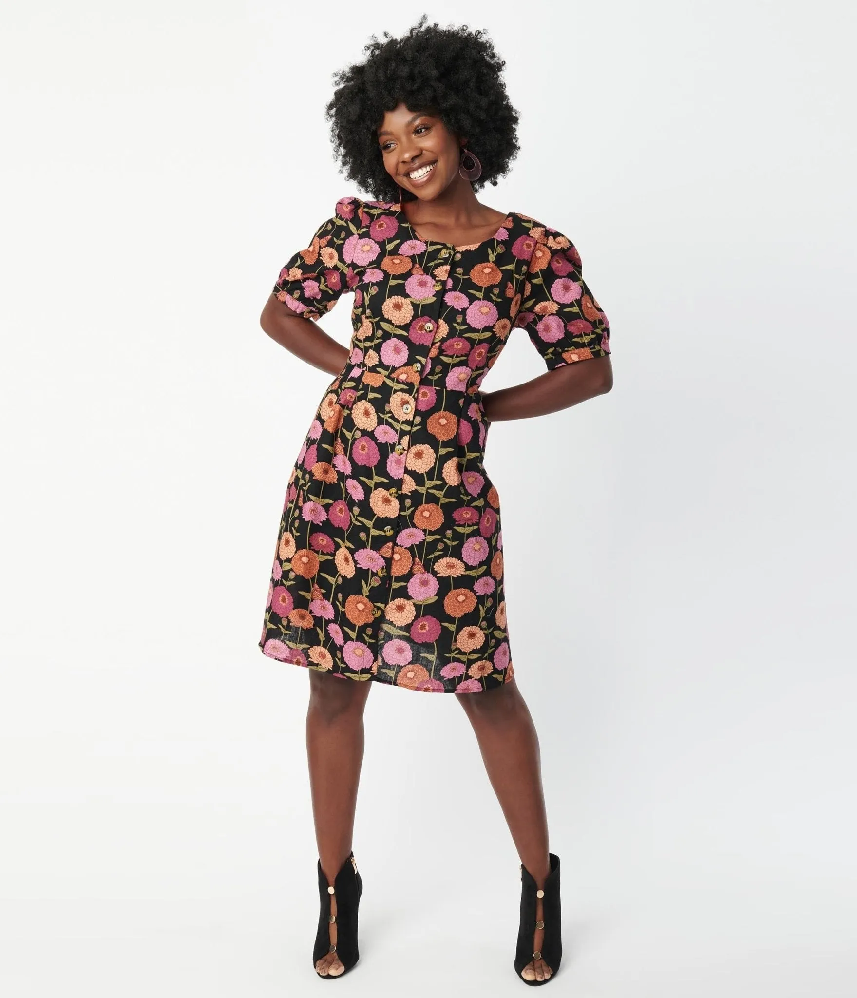Black & Zinnia Floral Fit & Flare Dress sold by Unique Vintage product image thumbnail 5