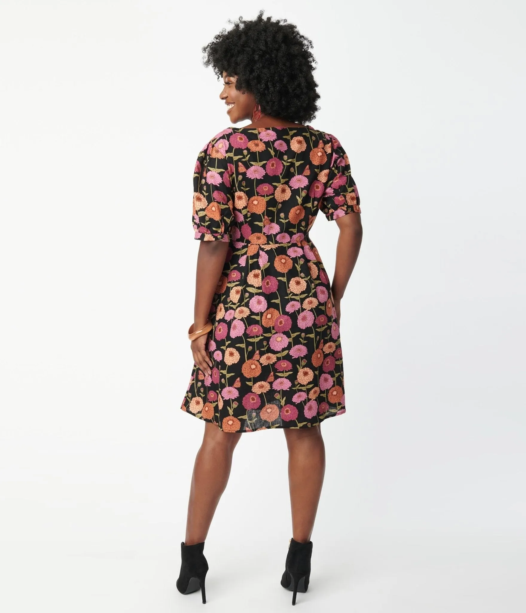 Black & Zinnia Floral Fit & Flare Dress sold by Unique Vintage product image thumbnail 3