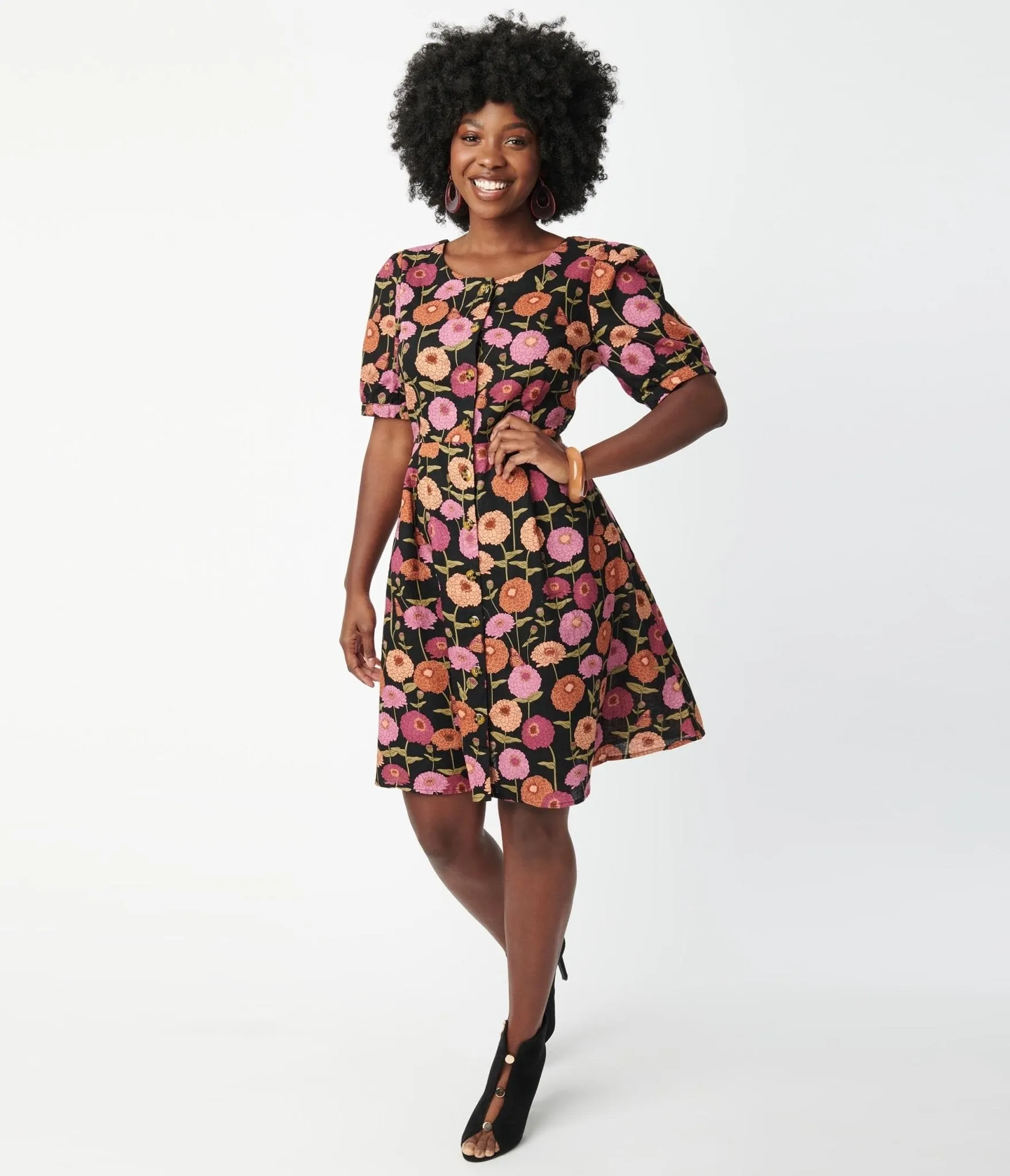 Black & Zinnia Floral Fit & Flare Dress sold by Unique Vintage