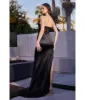 Cinderella Divine  Black Satin & Lace Applique Strapless Corset Prom Gown sold by Unique Vintage