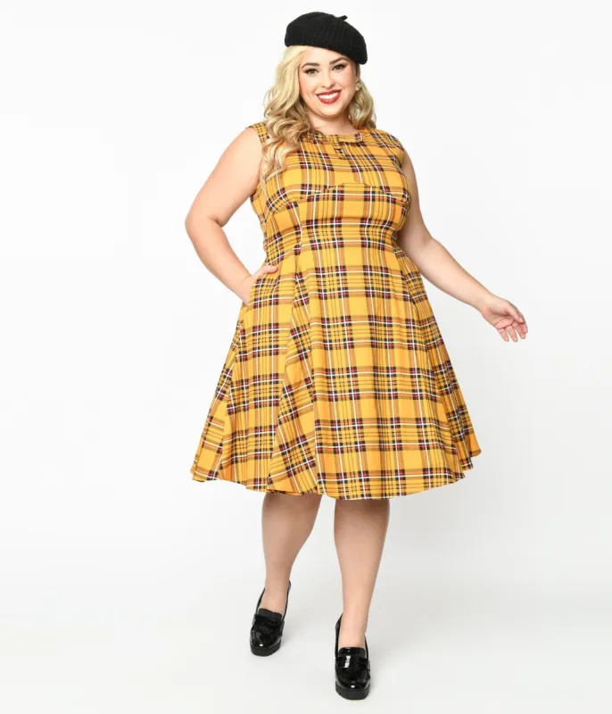 Mustard & Black Plaid Swing Dress sold by Unique Vintage