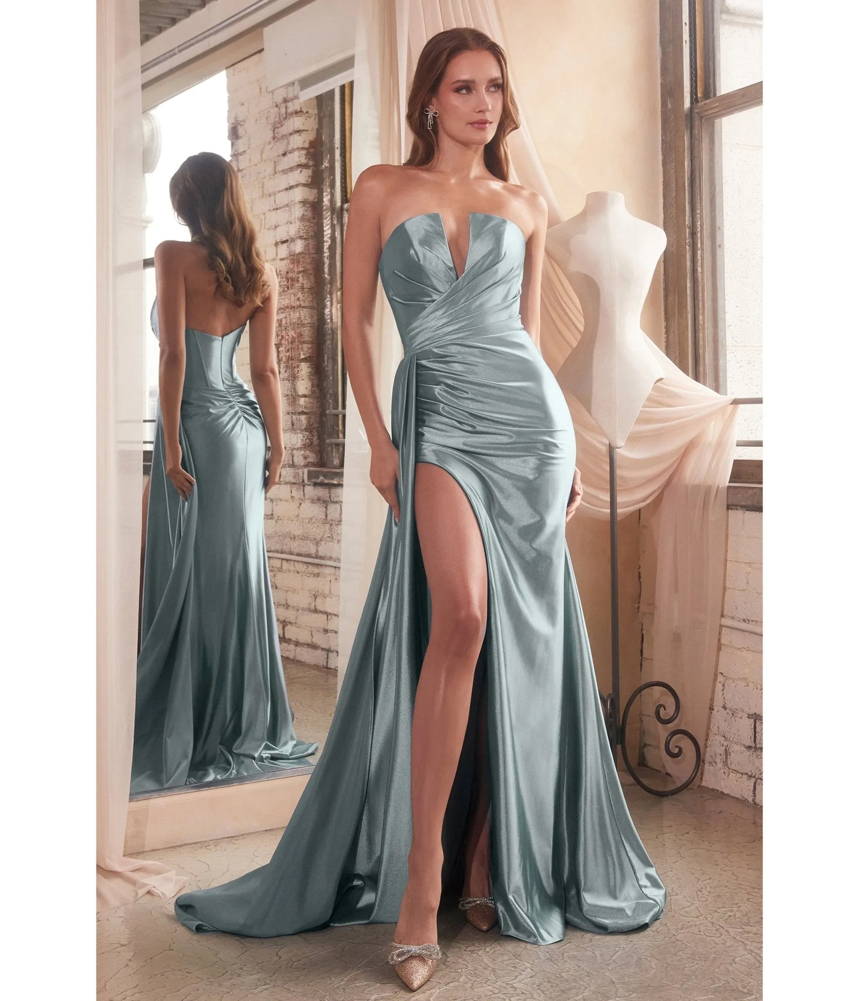 Cinderella Divine Dusty Blue Strapless Satin Bridesmaid Dress sold by Unique Vintage product image thumbnail 3