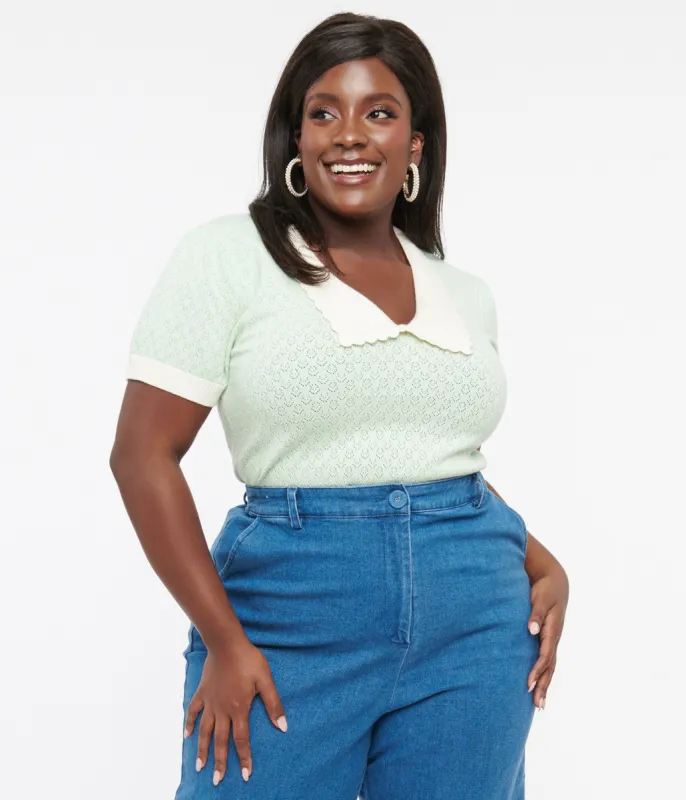 Hell Bunny Plus Size 1950s Mint Green Jacquard Joanie Top sold by Unique Vintage