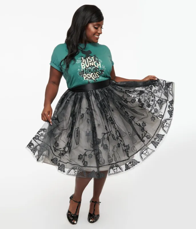 Disney Hocus Pocus Collection by Unique Vintage Plus Size Black Hocus Pocus Glitter Tulle Flare Skirt sold by Unique Vintage