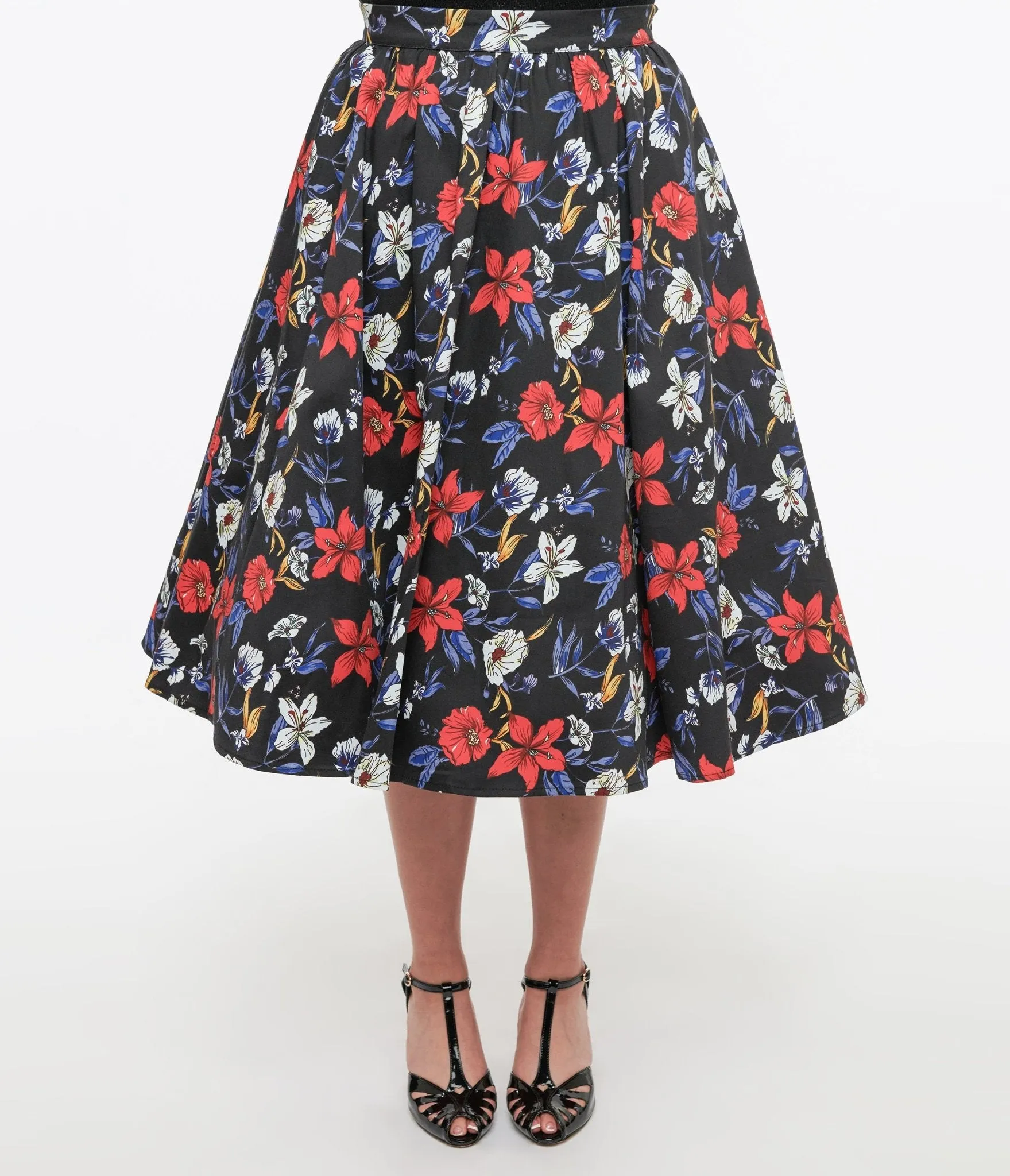 Black Floral Print Milly Swing Skirt sold by Unique Vintage product image thumbnail 2