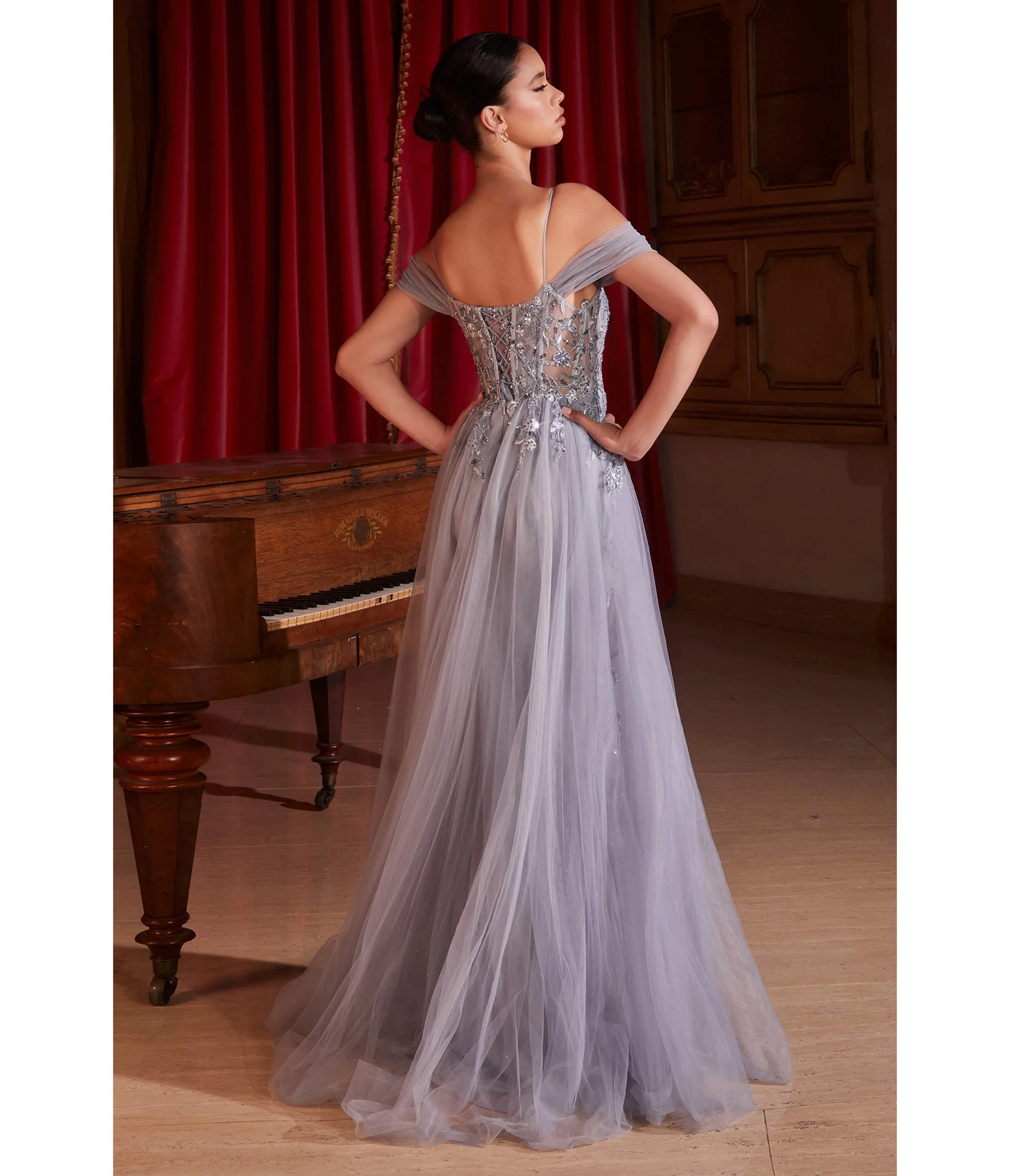 Cinderella Divine Fog Grey Off Shoulder Prom Gown sold by Unique Vintage product image thumbnail 2