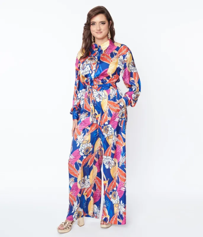 Multicolor Bold Floral Print Jumpsuit sold by Unique Vintage