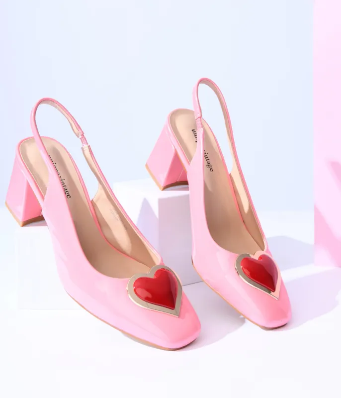 Unique Vintage Pink Heart Leatherette Slingback Heels sold by Unique Vintage