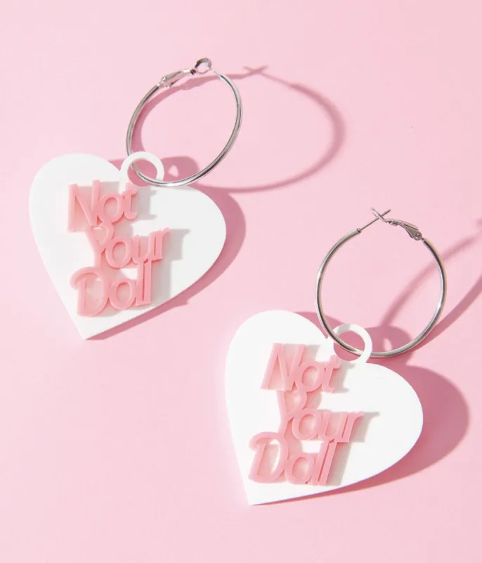White Not Your Doll Heart Hoop Earrings sold by Unique Vintage