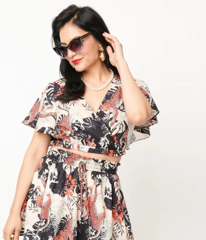 Unique Vintage 1960s Black Jungle Cat Print Dottie Crop Top sold by Unique Vintage