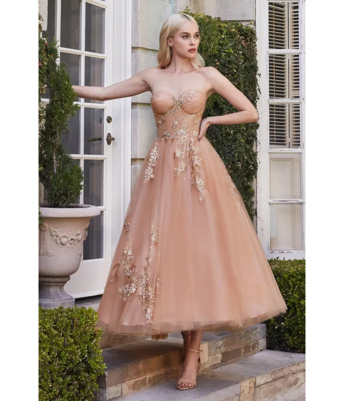Cinderella Divine  Rose Gold Tea Length Tulle Dress sold by Unique Vintage