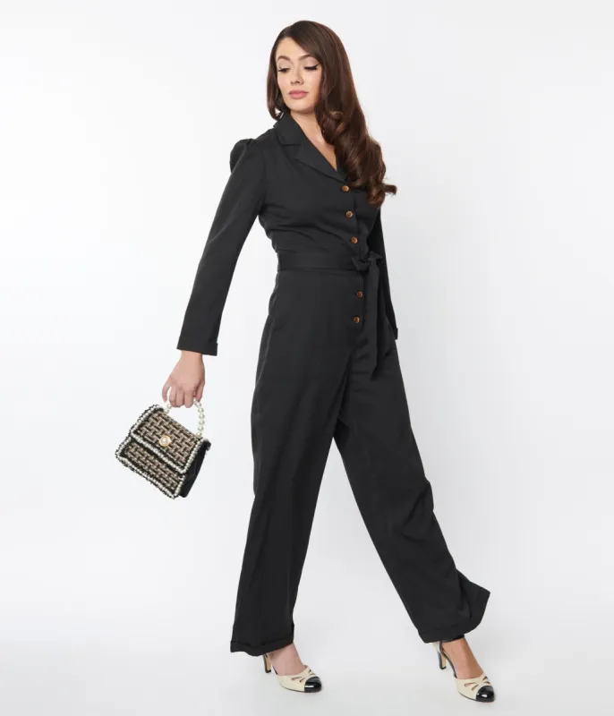 Black Long Sleeve Jumpsuit sold by Unique Vintage